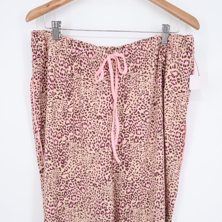 Cuddl Duds Pajama Pants Women XL Pink Stretch Leopard Print Drawstring Sleepwear