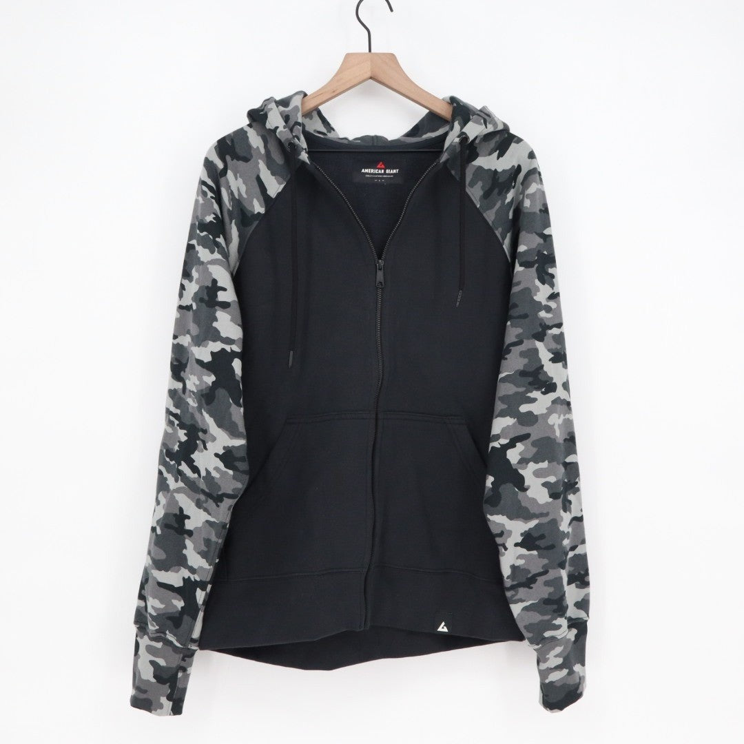 American Giant Classic Hoodie Womens Large Black Camo Raglan Sleeve Full Zip