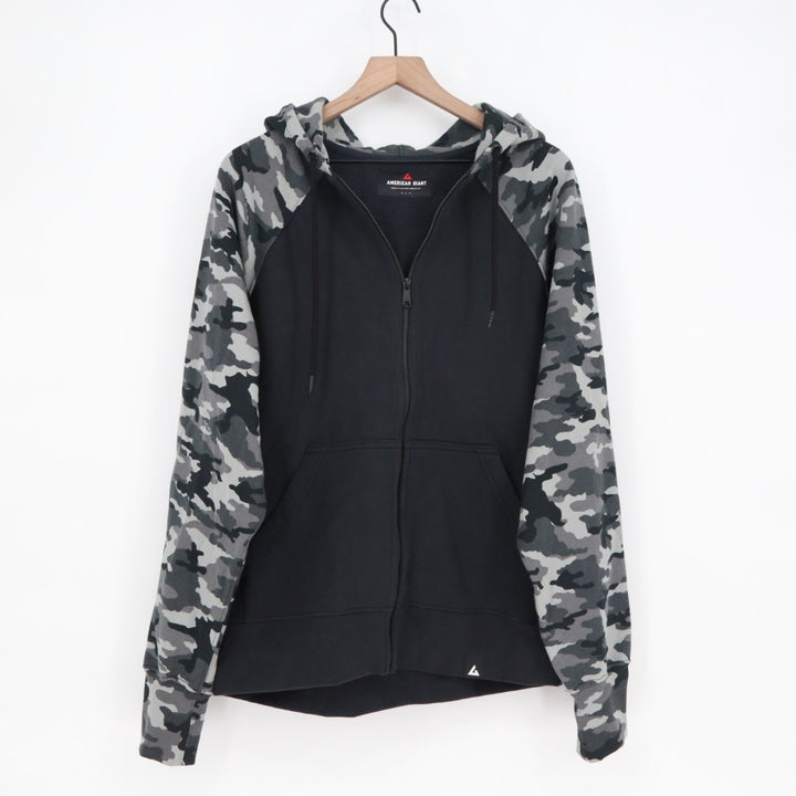 American Giant Classic Hoodie Womens Large Black Camo Raglan Sleeve Full Zip