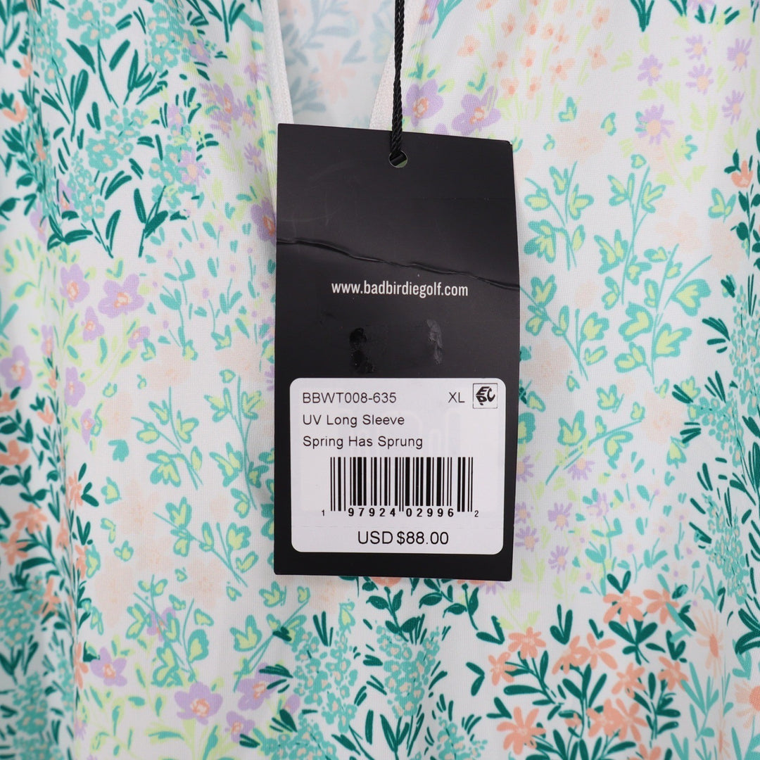 Bad Birdie UV Long Sleeve Floral Quarter Zip Golf Top Spring Has Sprung XL NEW