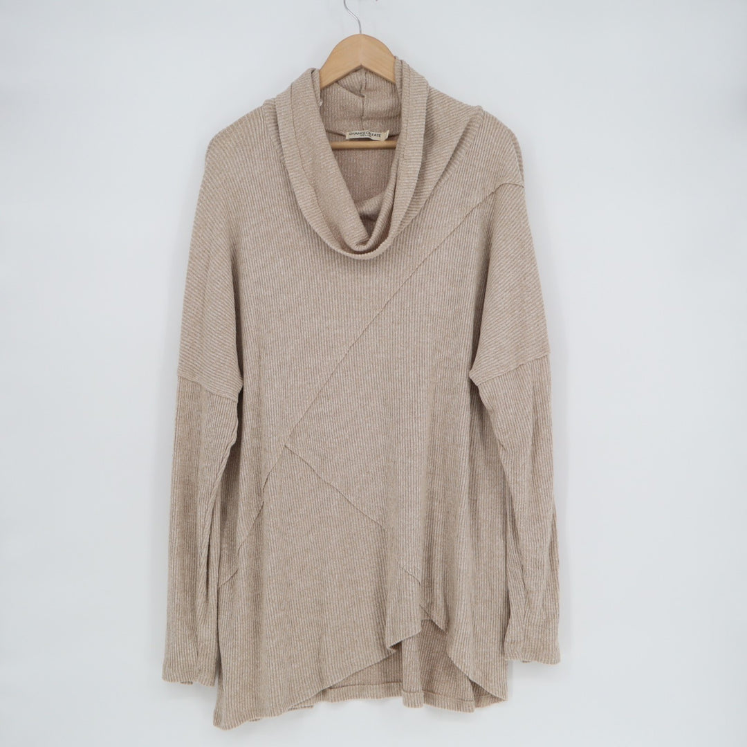 Chance Or Fate Sweater Womens XL Beige Knitted Long Sleeve Cowl Neck Pullover