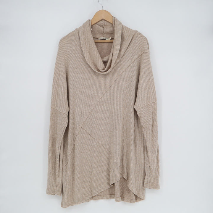 Chance Or Fate Sweater Womens XL Beige Knitted Long Sleeve Cowl Neck Pullover