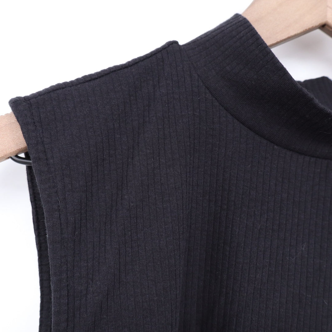 Amazon Essentials Tank Top Womens L Black Cotton Stretch Ribbed Knit Mock Neck