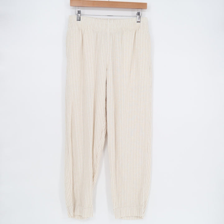 Old Navy Pants Womens Small Beige Striped High Rise Elastic Waist Straight Leg