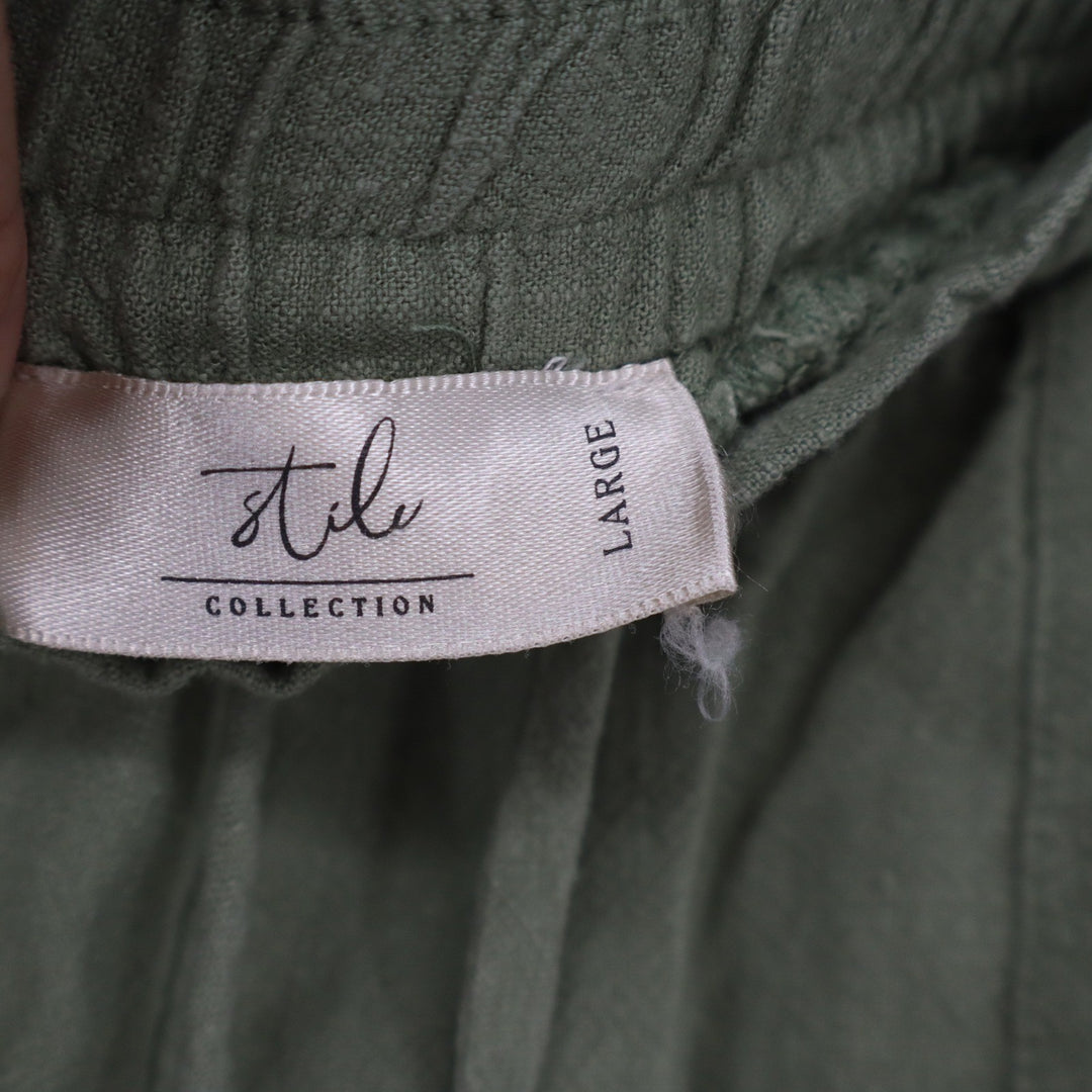 Stile Collection Olive Green Linen Blend Jogger Pants Womens Large