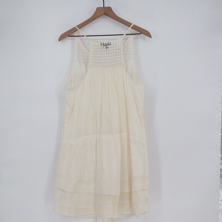PAIGE Cream Lace Trimmed V Neck Dress Size L Lightweight Cotton Drawstring Waist