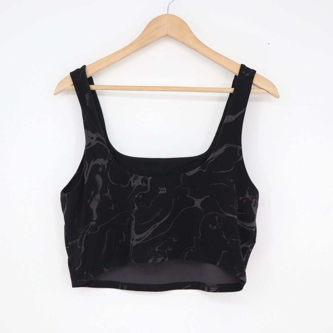 All in Motion Womens XL Black Marble Print Square Neck Athletic Crop Top Tank