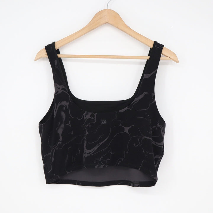 All in Motion Womens XL Black Marble Print Square Neck Athletic Crop Top Tank