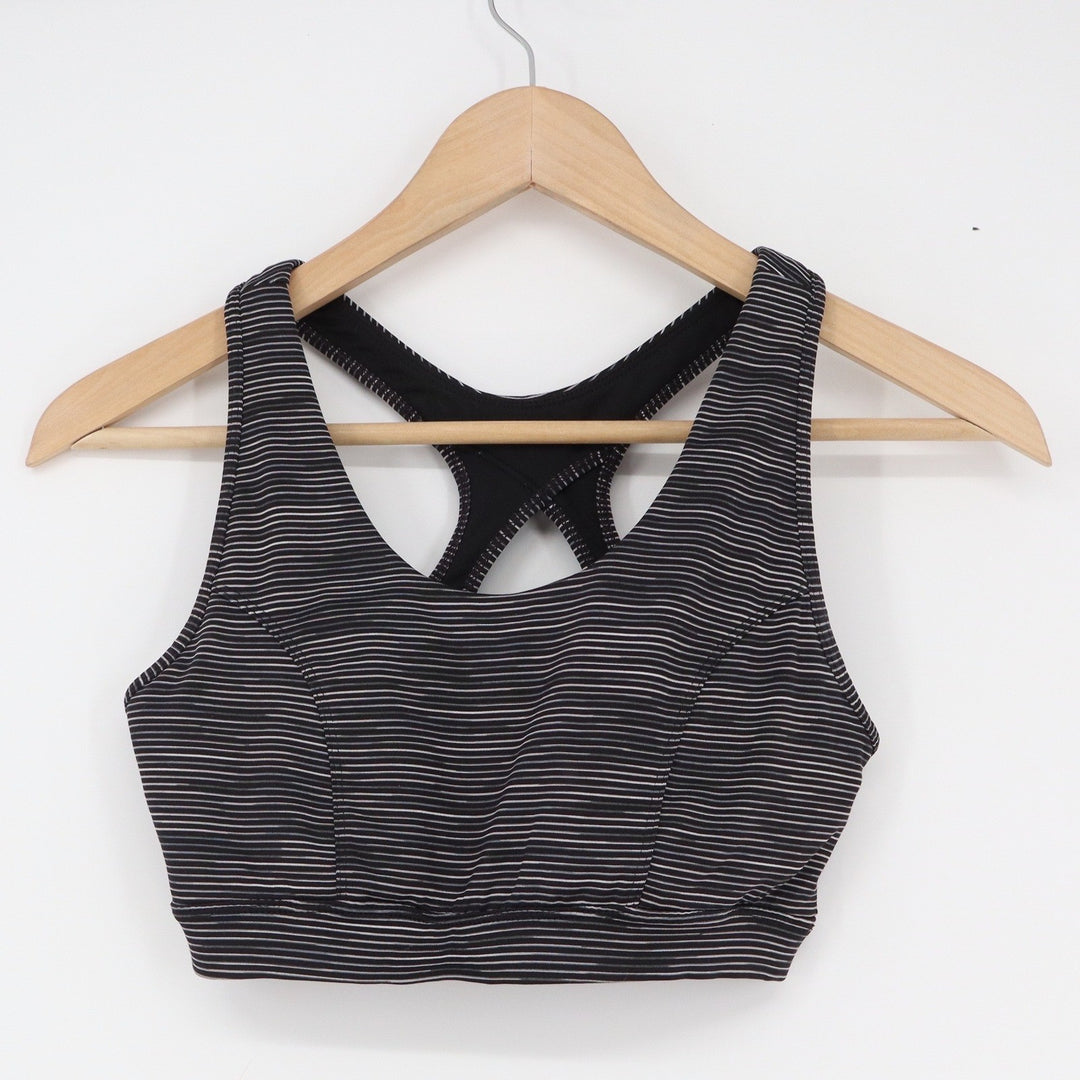 Tek Gear Womens Medium Support Racerback Striped Sports Bra Black White Size M
