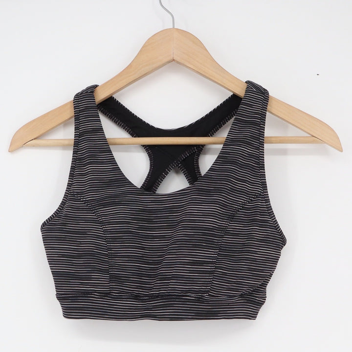 Tek Gear Womens Medium Support Racerback Striped Sports Bra Black White Size M