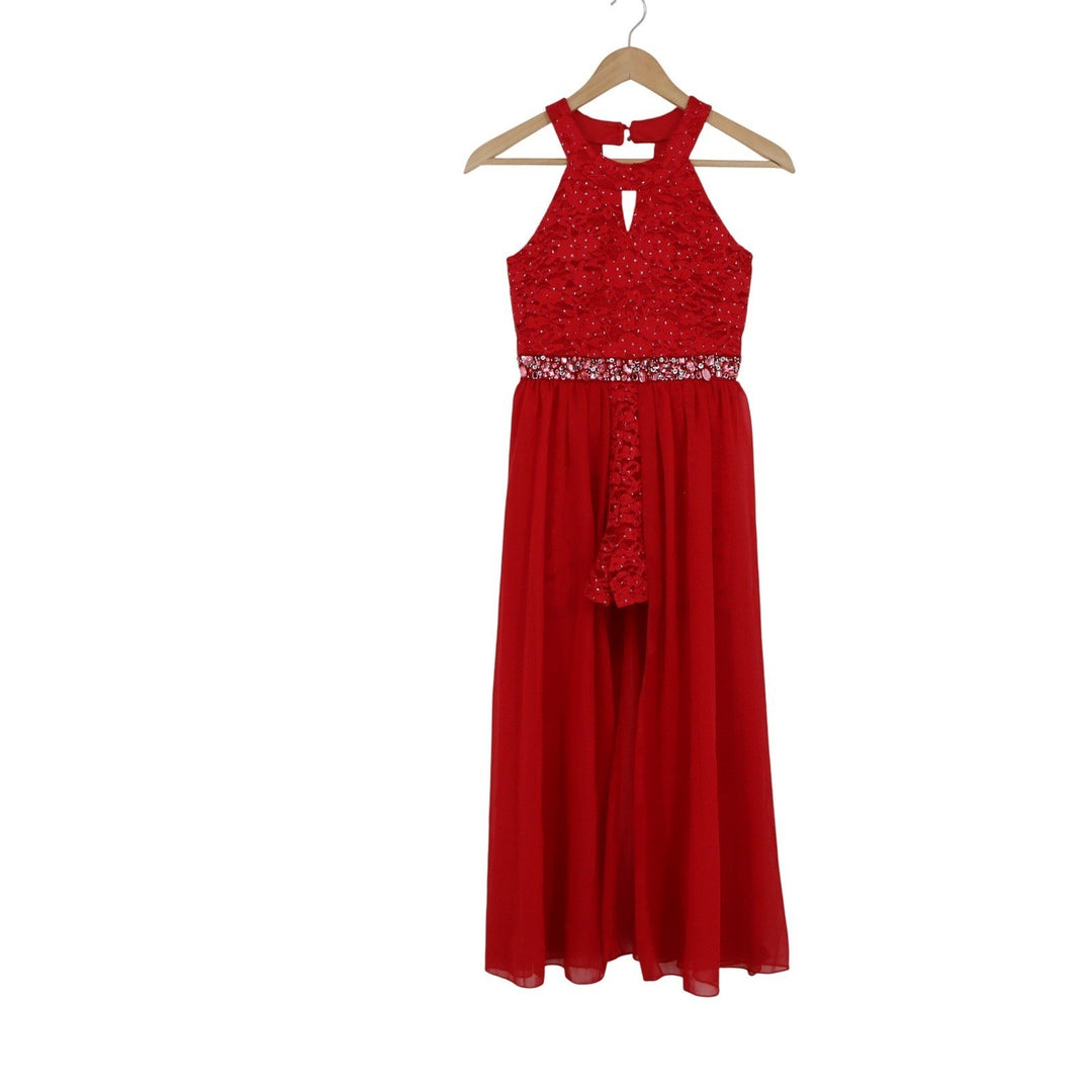 Speechless Kids Girls Red Lace Glitter Halter Romper Dress Rhinestone Size 12