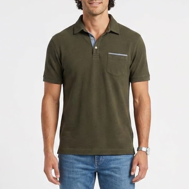 Tahari Mens Olive Green Short Sleeve Chest Pocket Polo Shirt Size Large