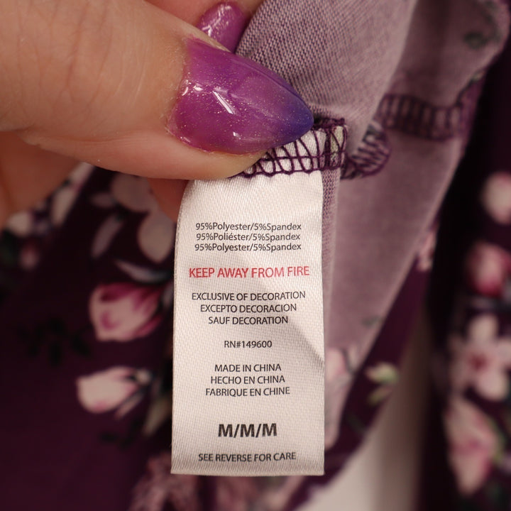 Flora by Flora Nikrooz Pajama Top Womens Medium Plum Floral Stretch Lapel Collar
