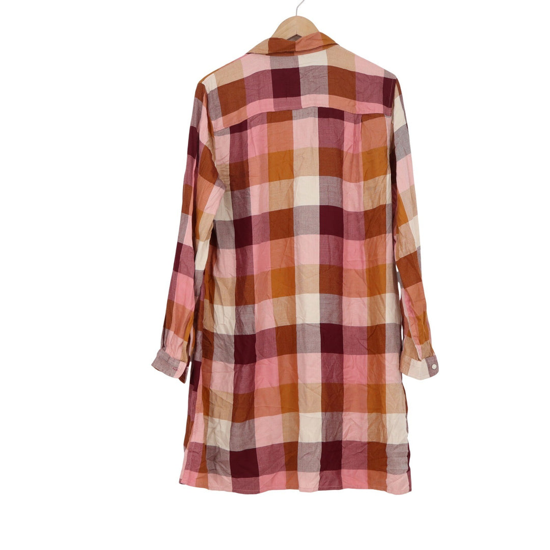 Old Navy Womens Large Plaid Shirt Dress Pink Orange Burgundy Rayon Long Sleeve