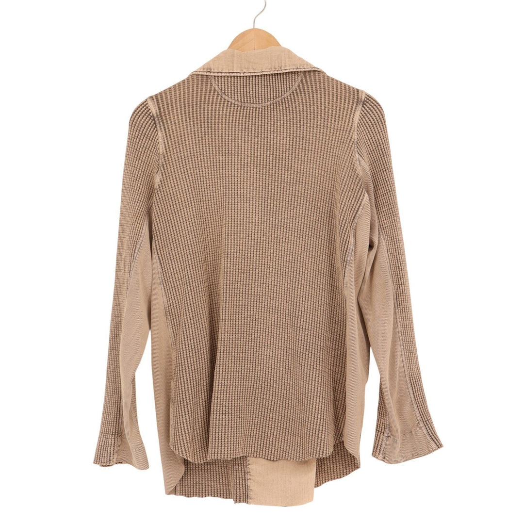 Free People FP One Jacket Women S Beige Waffle Knit Double-Breasted Button Front