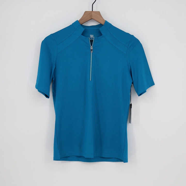 Tail Activewear Bonner SS Golf Top Mykonos Blue Quarter Zip Mock Neck Small NEW