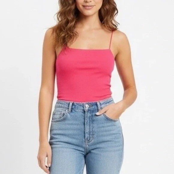 Madewell Tank Top Women's XL Red Cotton Stretch Square Neck Spaghetti Strap