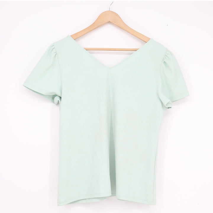 Ann Taylor Petite Mint Green V-Neck Puff Short Sleeve Blouse Top LP