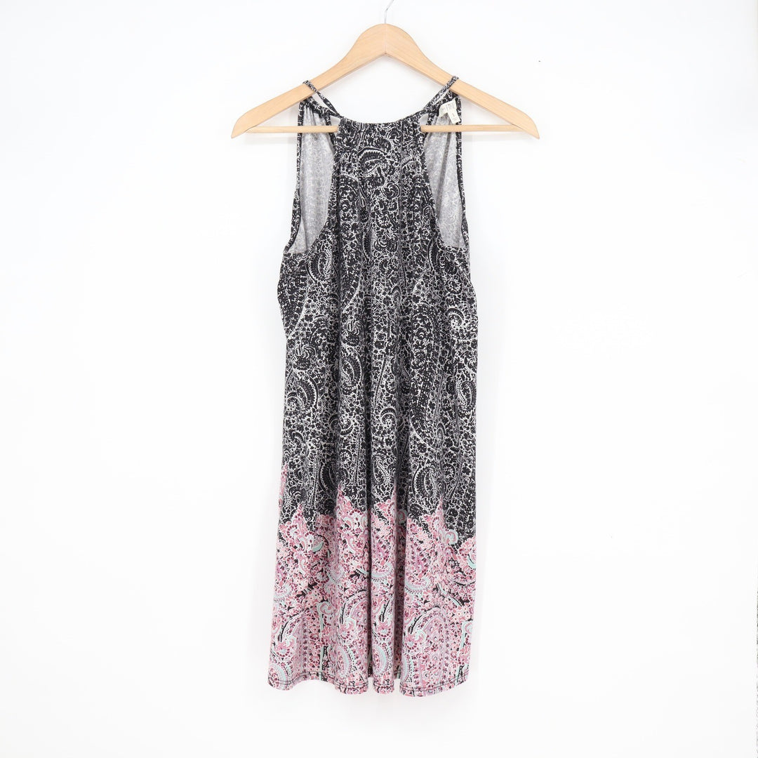 Love Fire Womens Paisley Halter Mini Dress Black Pink Sleeveless S
