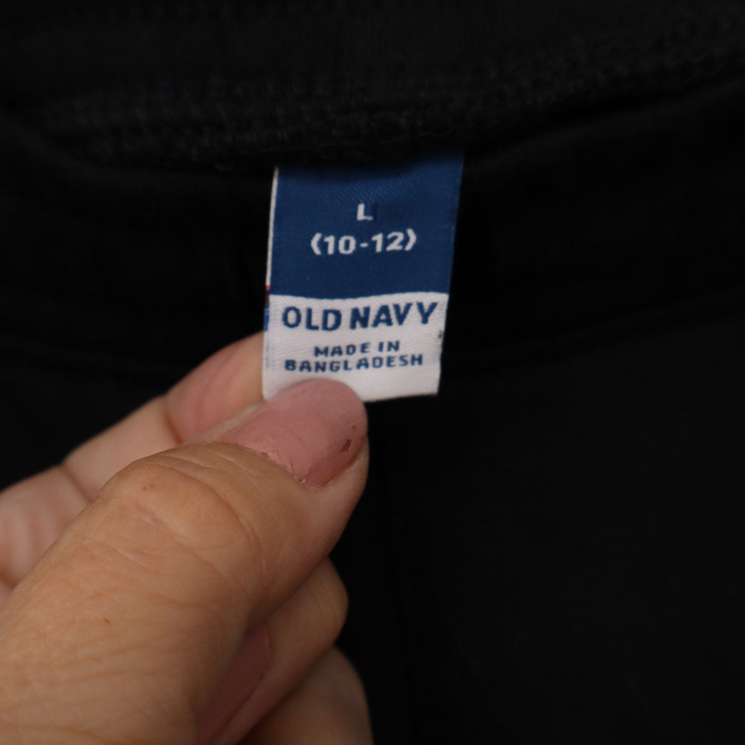 Old Navy Girls Black Jogger Sweatpants Size L 10-12 Fleece Elastic Waist Pocket