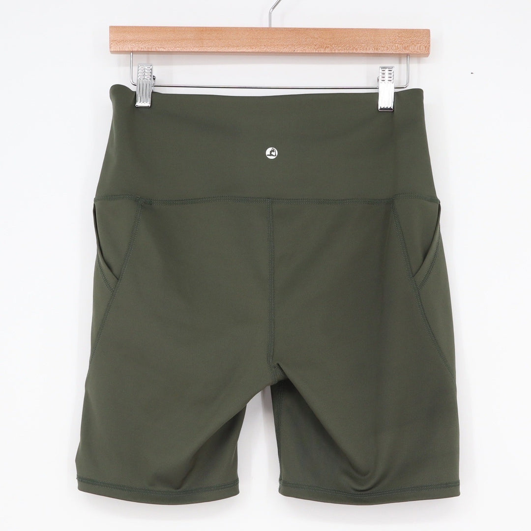LegEnd Womens High Waisted Biker Shorts Olive Green Side Pockets Size Large