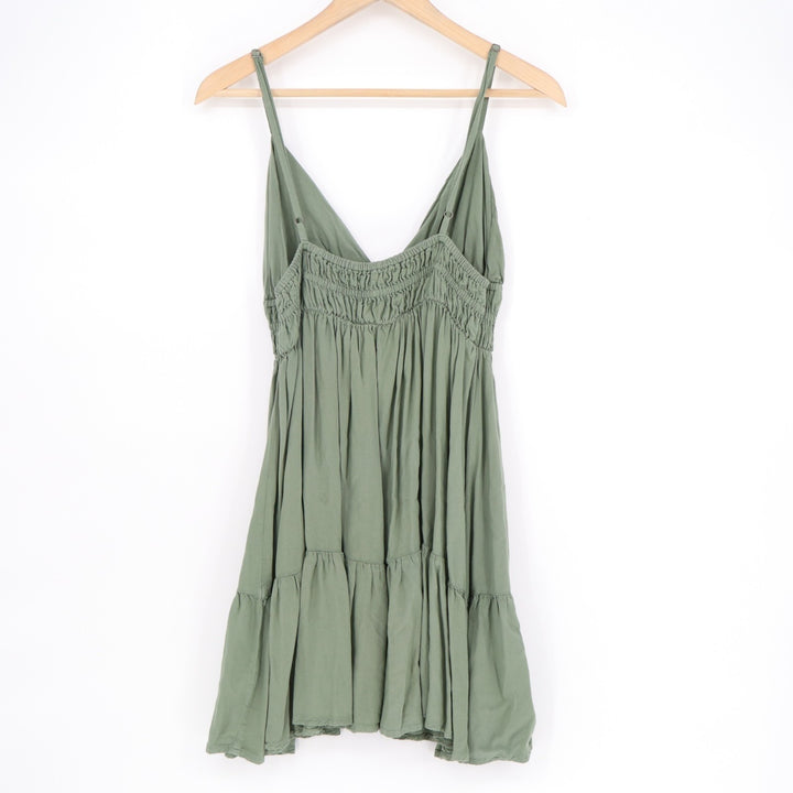 Aéropostale Babydoll Dress Womens Small Olive Green Pleated Spaghetti Straps