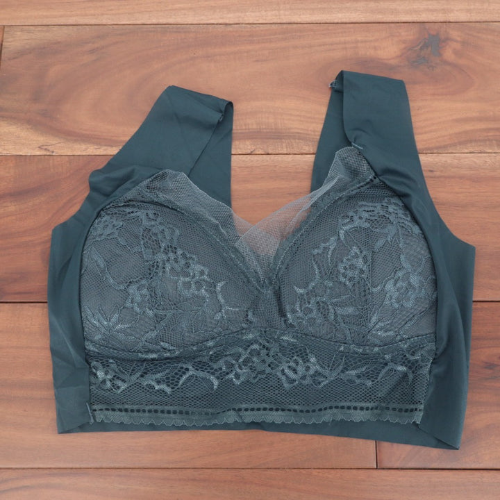 T-Shirt Bra Womens Charcoal Gray Underwire Lace Detail Wide Strap Full Coverage