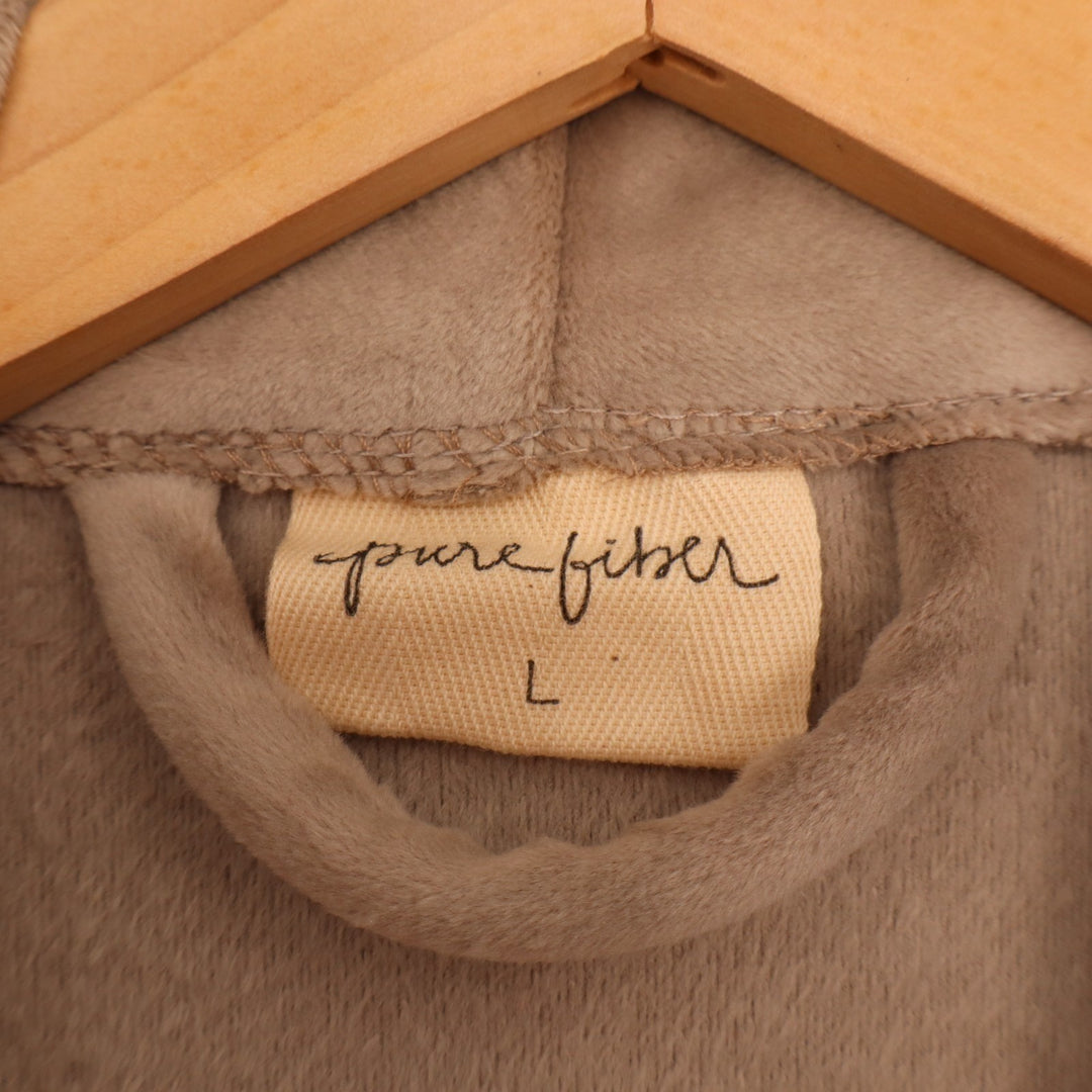 Pure Fiber Wrap Bathrobe Unisex Large Beige Stretch Fleece Tie Belt Shawl Collar