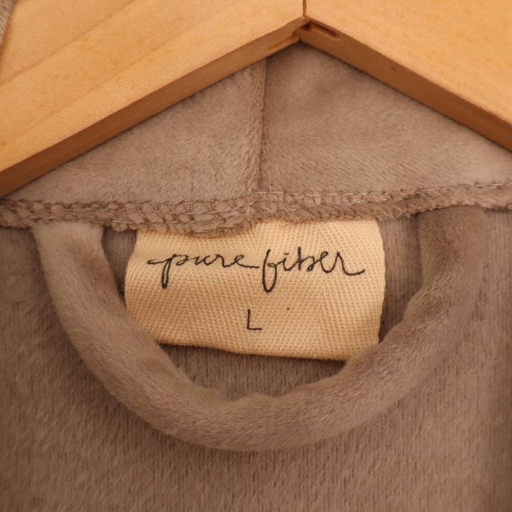 Pure Fiber Wrap Bathrobe Unisex Large Beige Stretch Fleece Tie Belt Shawl Collar