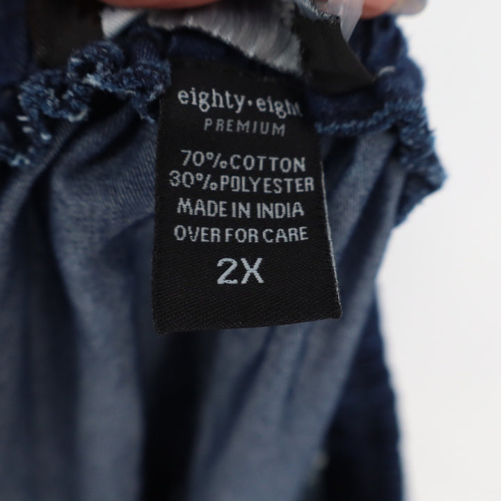 Eighty Eight Premium Denim Tiered Off Shoulder Dress Blue 2X Balloon Sleeve
