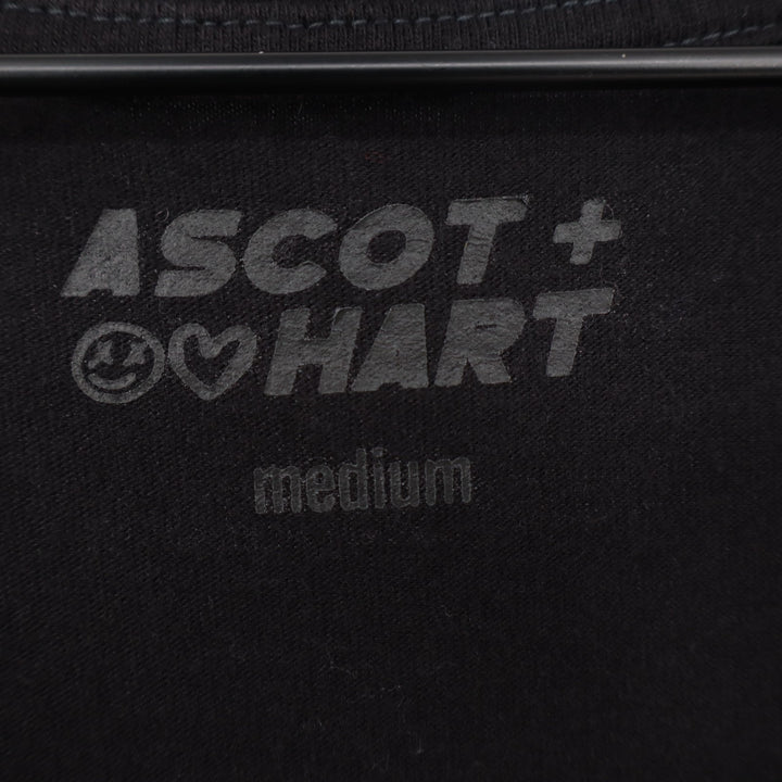 Ascot + Hart T-Shirt Dress Womens Medium Black Short Sleeve Curved Hem V-Neck