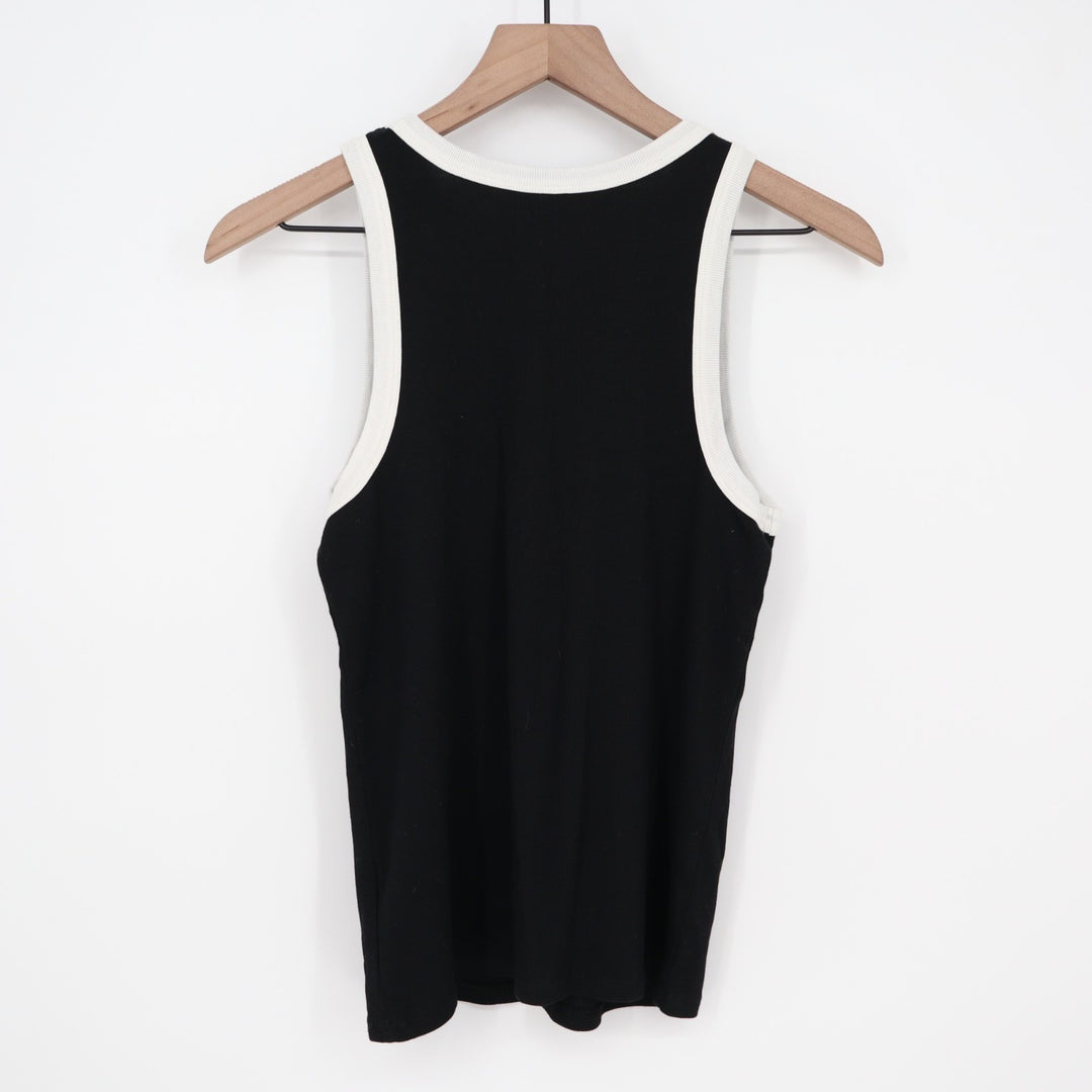 A New Days Tank Top Womens Large Black White Ribbed Knit Round Neck Yoga Running