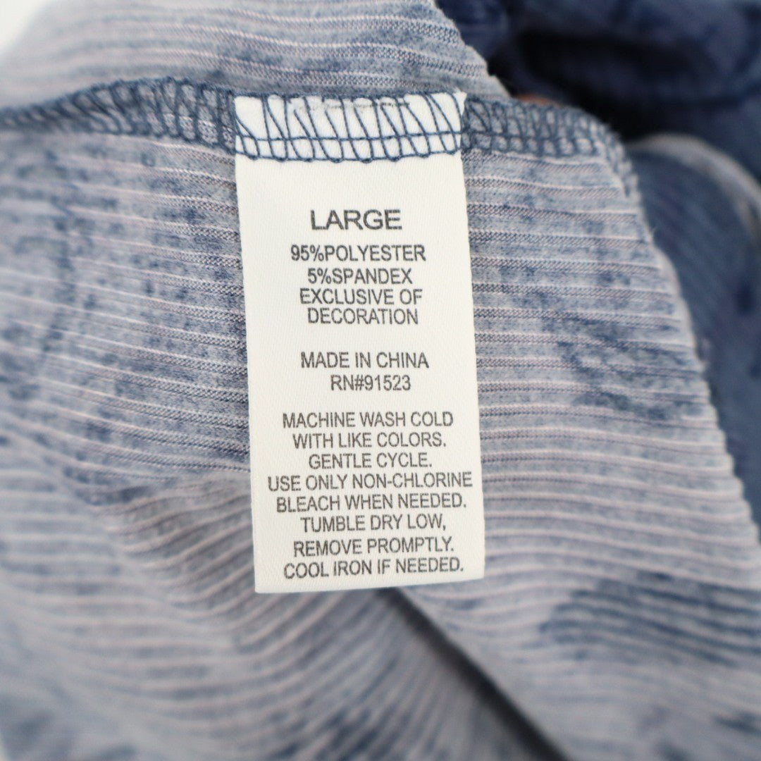Roudelain Pajama Shirt Womens Large Blue Floral Ribbed Stretch Lapel Collar
