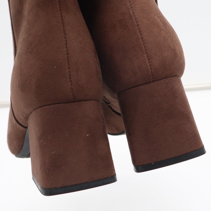 Old Navy Mod Bootie Brown Faux Suede Square Toe Block Heel Ankle Boots 8