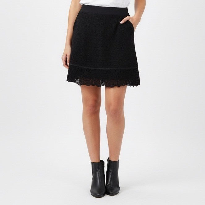 LOFT Black Lace Overlay A Line Skirt Size 8