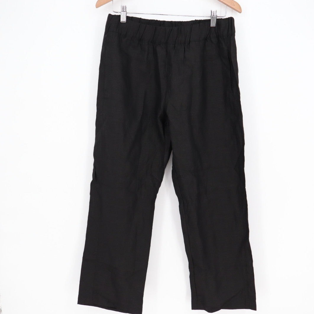 American Giant Black 100 Linen Elastic Waist Cropped Pants Size M