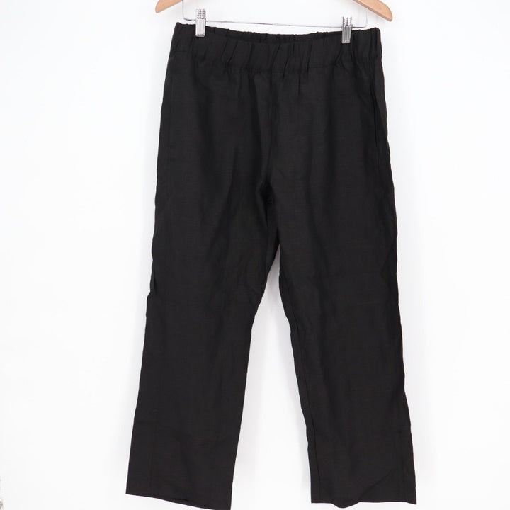 American Giant Black 100 Linen Elastic Waist Cropped Pants Size M