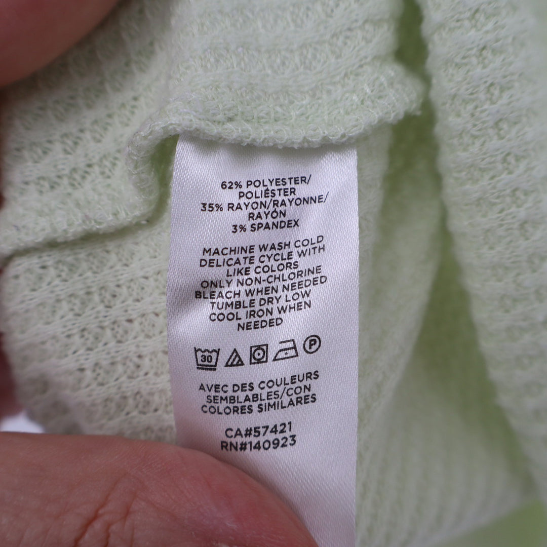 Lou & Grey T-Shirt Women Large Lime Green Stretch Waffle Knit V-Neck Long Sleeve
