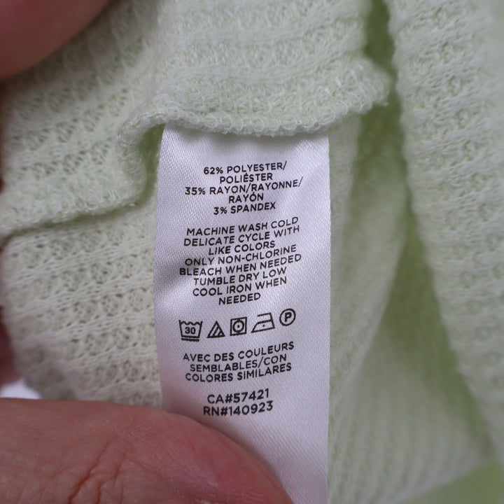 Lou & Grey T-Shirt Women Large Lime Green Stretch Waffle Knit V-Neck Long Sleeve