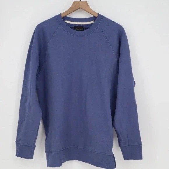 American Giant Midweight Sweatshirt Men L Blue Cotton Fleece Lined Raglan Sleeve