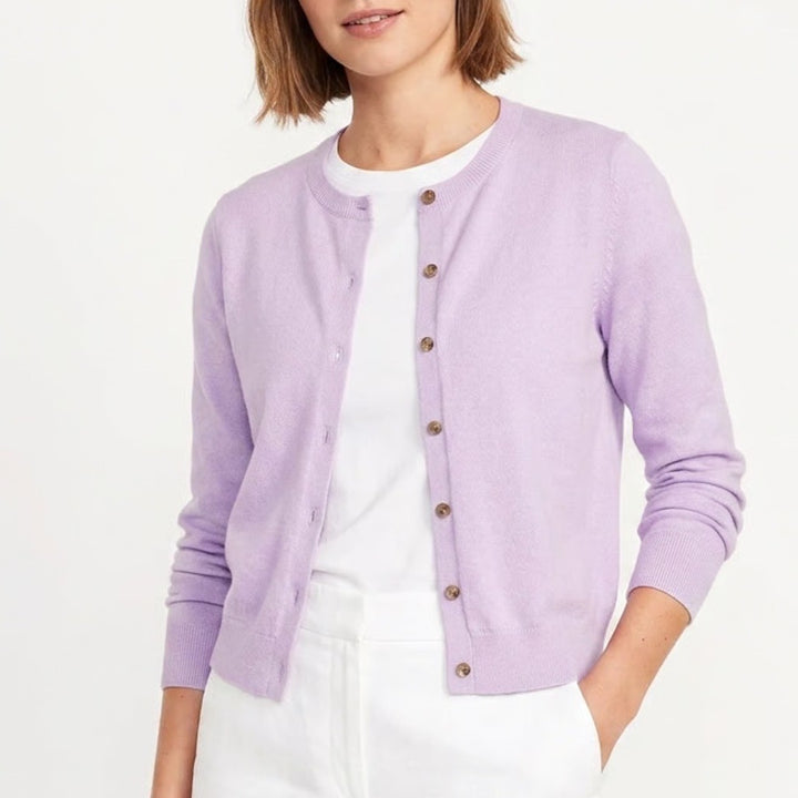 Old Navy Womens Lavender Purple Crew Neck Button Front Cardigan Sweater M