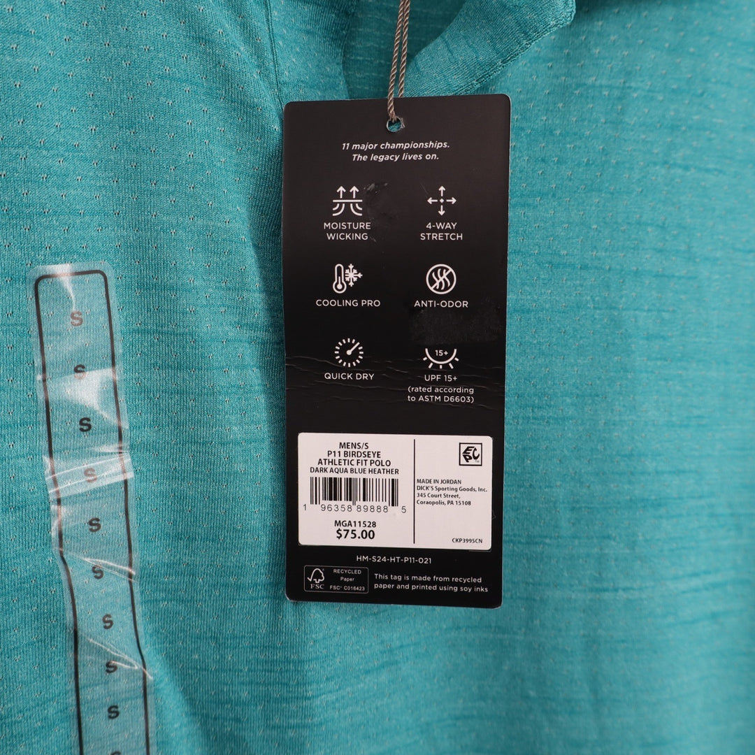 Walter Hagen Mens P11 Birdseye Athletic Fit Golf Polo Shirt Aqua Blue Small NEW