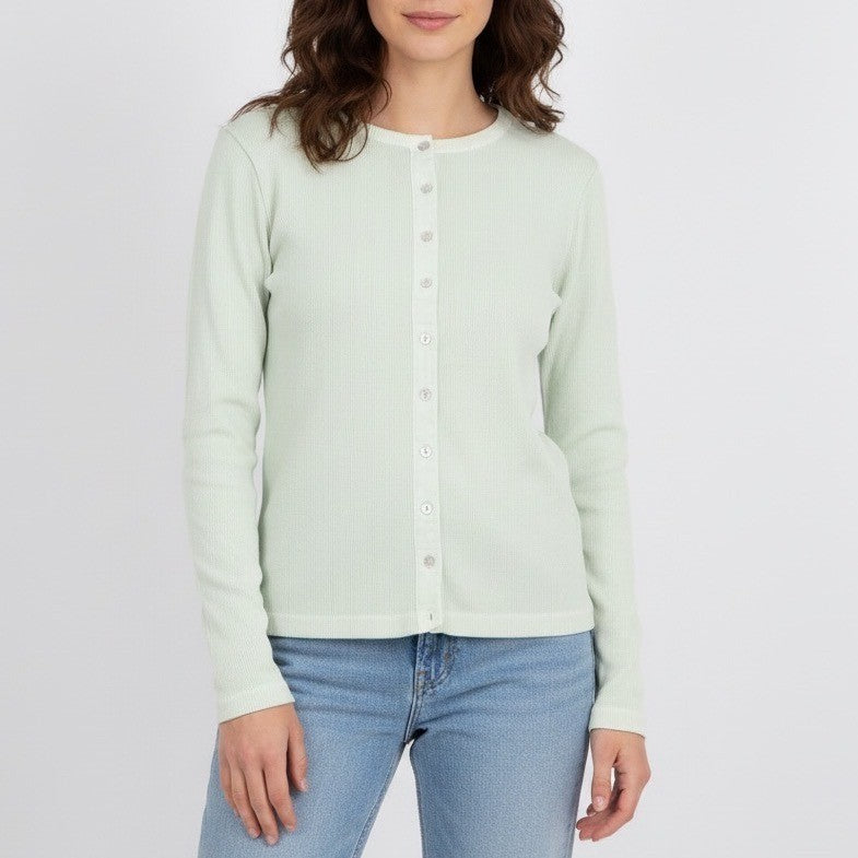 Madewell Cardigan Sweater Womens XL Lime Green Knit Cotton Ribbed Long Sleeve