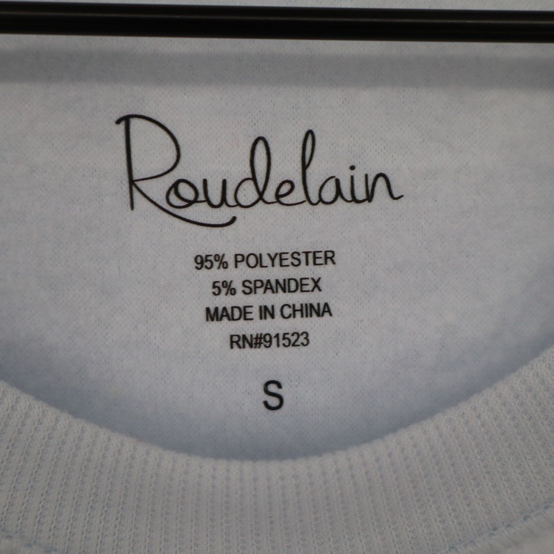 Roudelain Pajama Top Women Small Blue Striped Stretch Ribbed Crew Neck Sleepwear