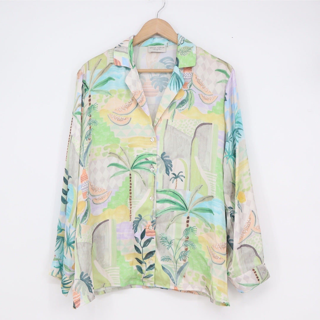 Dress Forum Los Angeles Tropical Palm Tree Pastel Button Down Shirt Large