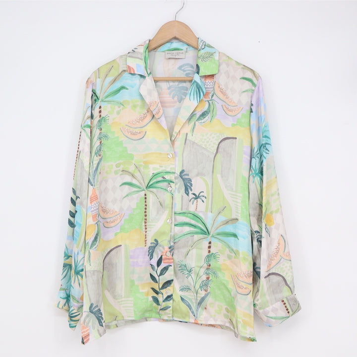 Dress Forum Los Angeles Tropical Palm Tree Pastel Button Down Shirt Large