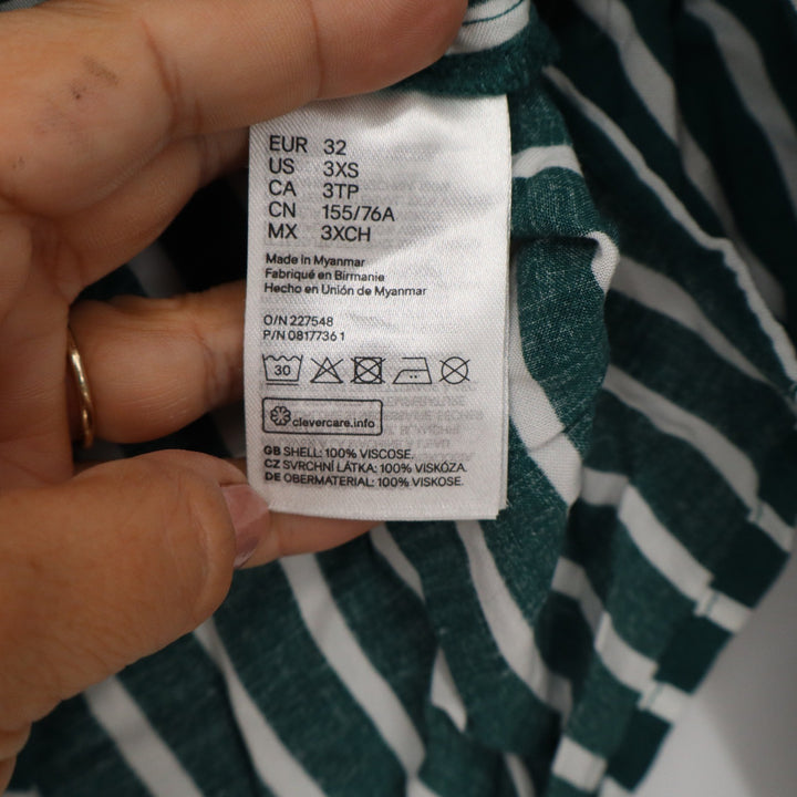 H&M Divided Green White Striped Button Up Blouse Viscose 3XS