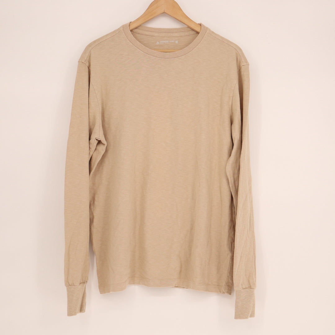 American Giant Premium Slub T-Shirt Mens M Beige Ribbed Long Sleeve Crew Neck