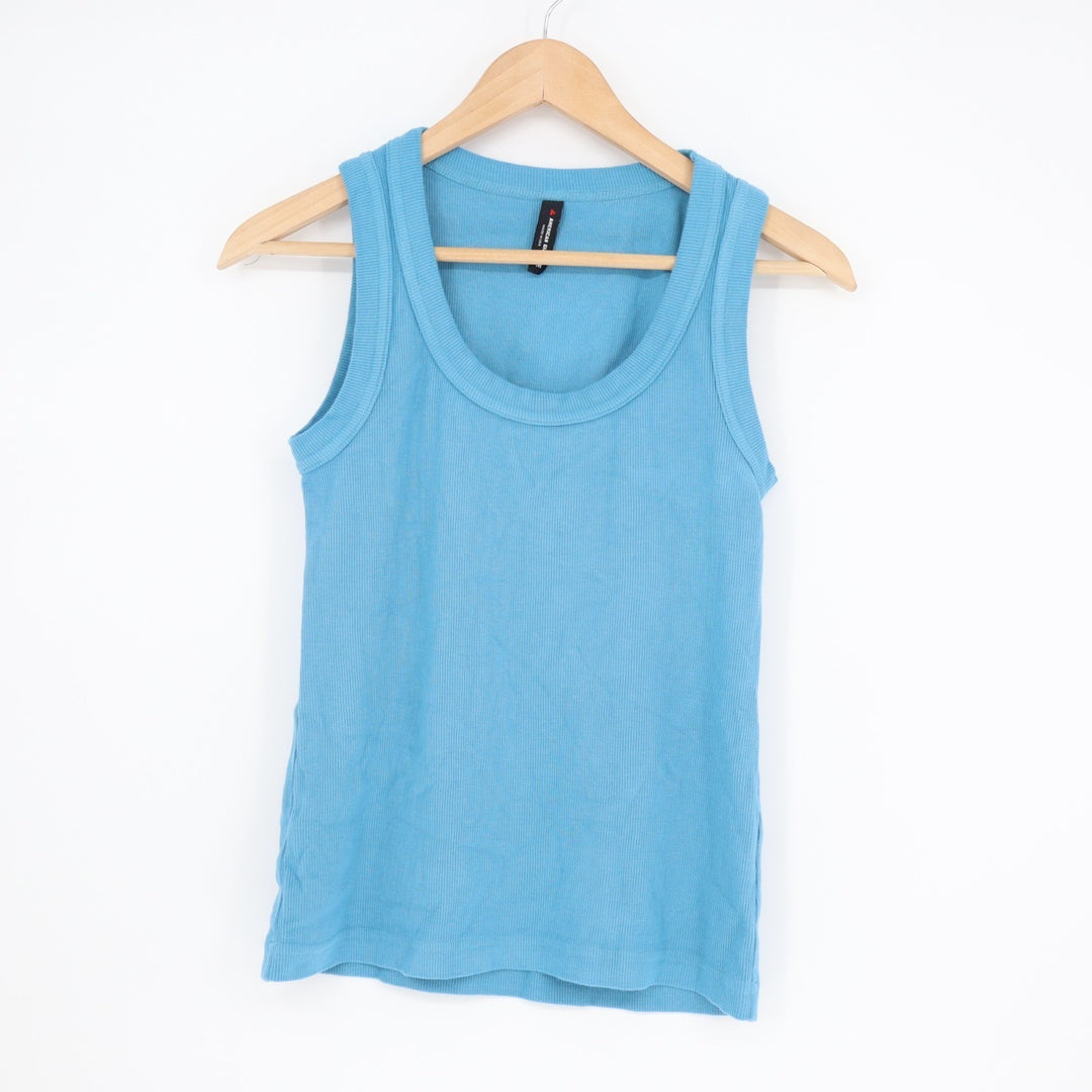 American Giant Ribbed Tank Womens Medium Blue Cotton Stretch Round Neck Pullover