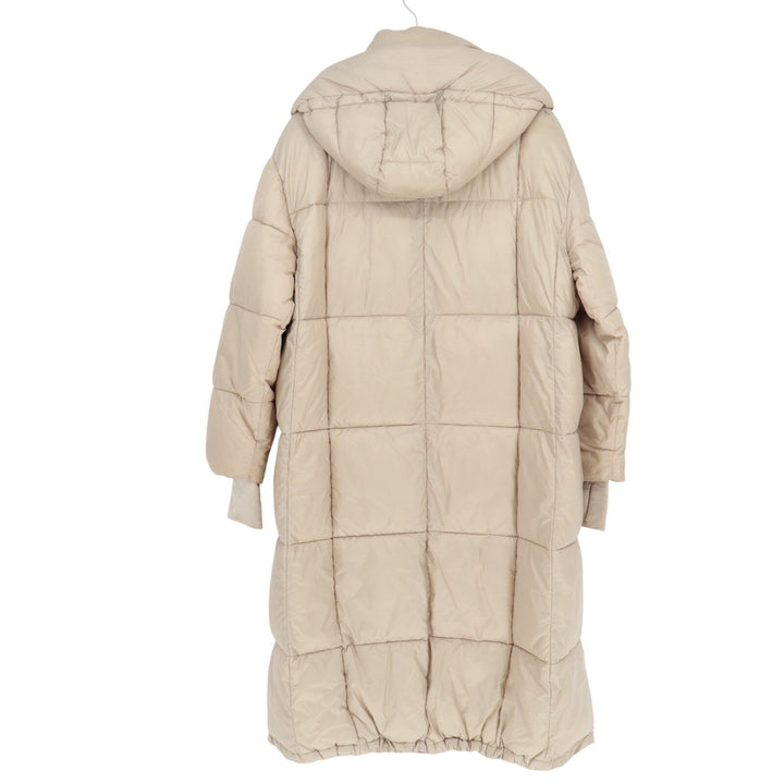 GAP Puffer Coat Womens XL Beige Full Zip Pockets Hooded Thumb Hole Long Sleeve